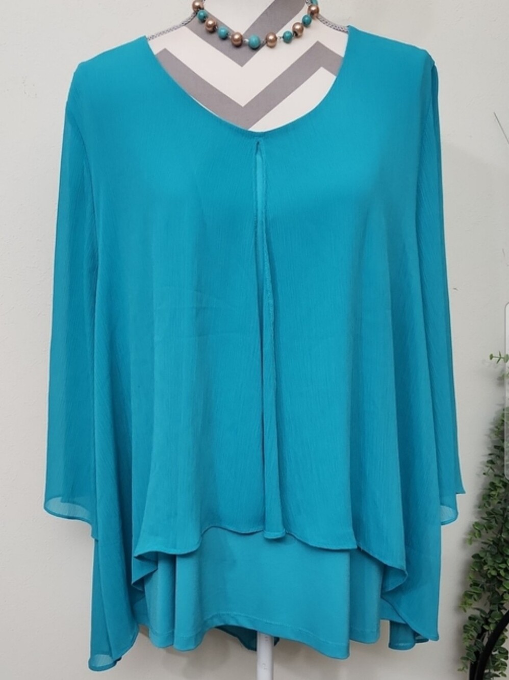 Catherines Vibrant Teal Flowing Layered Top